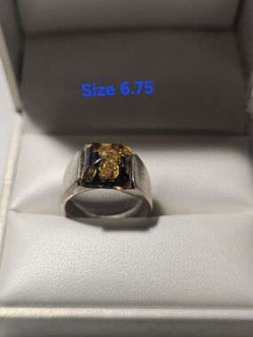 Sterling Silver 925 Ring with Amber Inlay - Size 6.75